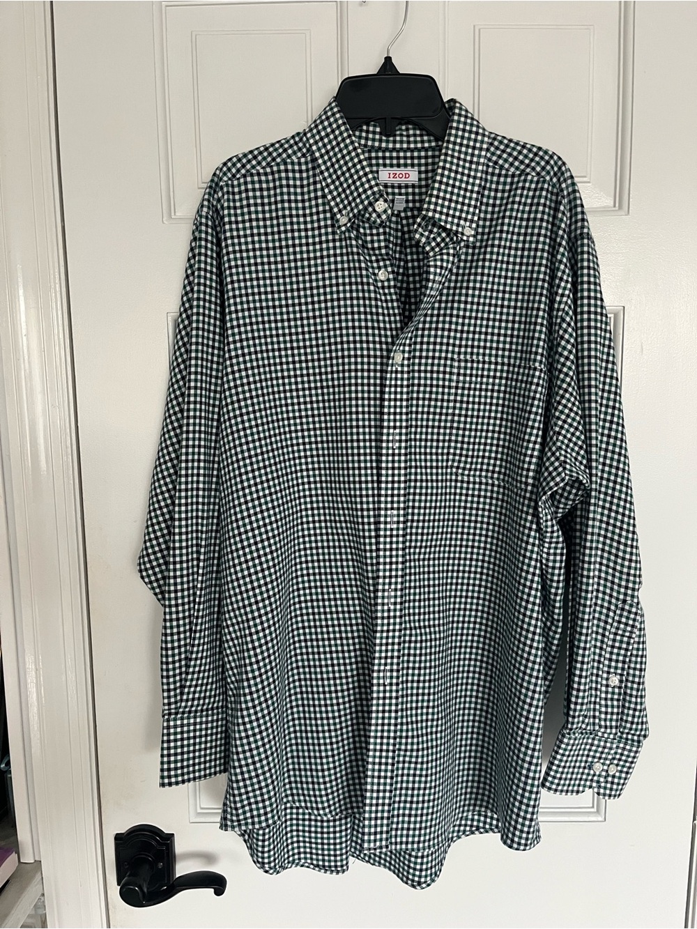 Izod Green and White Gingham Button-Down Shirt